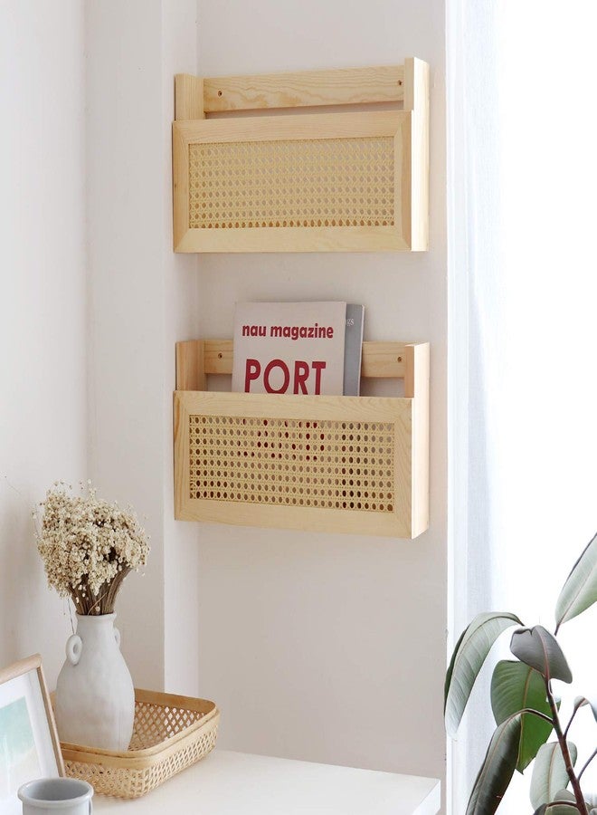 FRIADE FIRADE Wood Magazine Wall Rack with PE Rattan Grid,Size 17.3" x 4" x 9.4",File Holder for Entryway,Living Room,Waiting Room,Kids’ Room,Office - Image 3